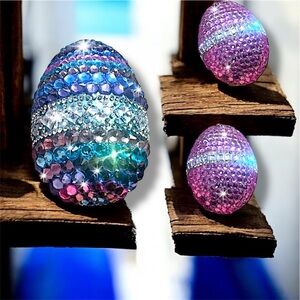 Crystal Rhinestone Luxury Easter Egg Set 3, Easter Gift| Vase Filler, Elegant